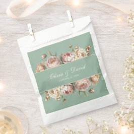 Bolsa De Papel Rubor Elegante Peonías Rosa Polvo Verde Menta Páli