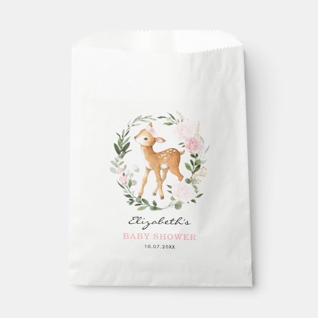 Bolsa De Papel Rubor Floral Woodland Deer Baby Shower (Anverso)