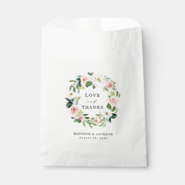 Bolsa De Papel Rubor Florals | Boda personalizado Gracias (Anverso)