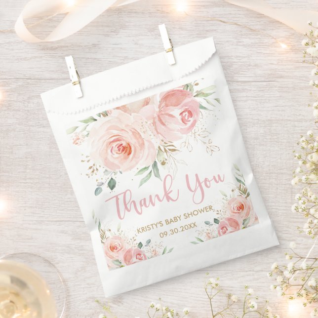 Bolsa De Papel Rubor Pink Floral Gold Bridal Baby Shower Cumpleañ (Cortado)
