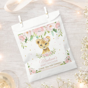 Bolsa De Papel Rubor Pink Floral Lion Cub Baby Shower Gracias