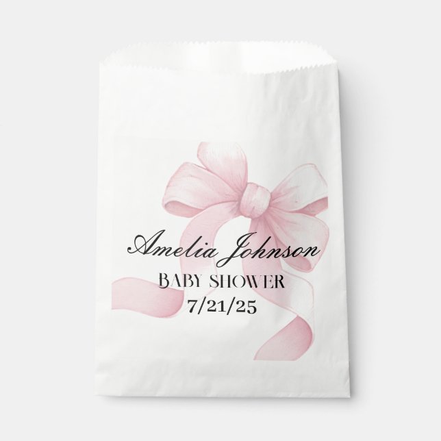Bolsa De Papel Rubor Pink Ribbon Coquette Chica Baby Shower (Anverso)