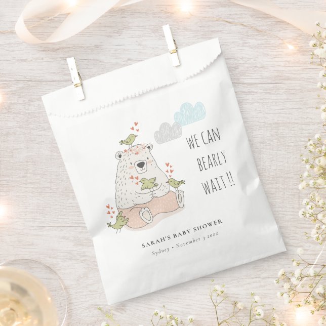 Bolsa De Papel Rubor We Can Bearly Wait Bear Birds Baby Shower (Cortado)
