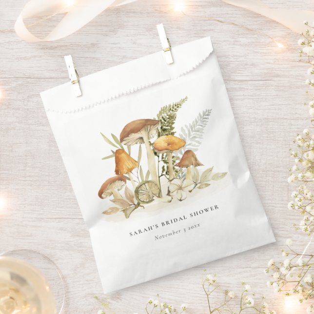 Bolsa De Papel Rust Naranja Mushroom Fern Foliage Bridal Shower (Cortado)