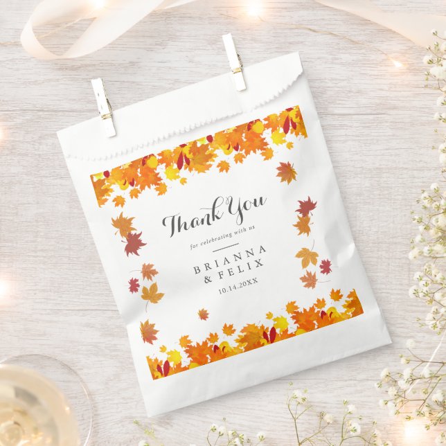 Bolsa De Papel Rustic Autumn Leaves Wedding (Cortado)
