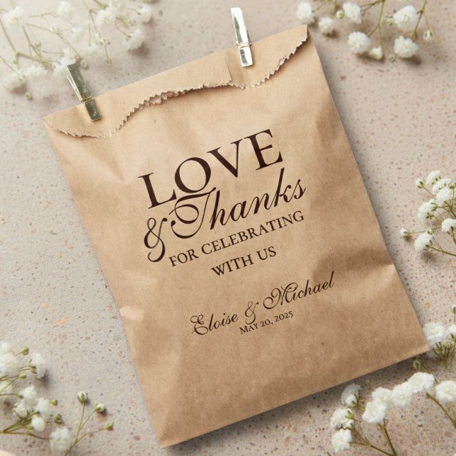 Bolsa De Papel Rustic Brown Love and Thanks Wedding  (Rustic Brown Love and Thanks Wedding Favor Bag)