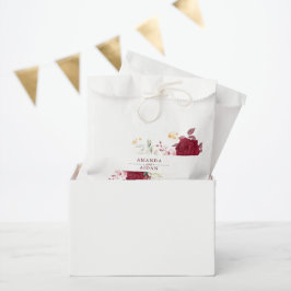 Bolsa De Papel Rustic Burgundy Red Rose Floral Wedding
