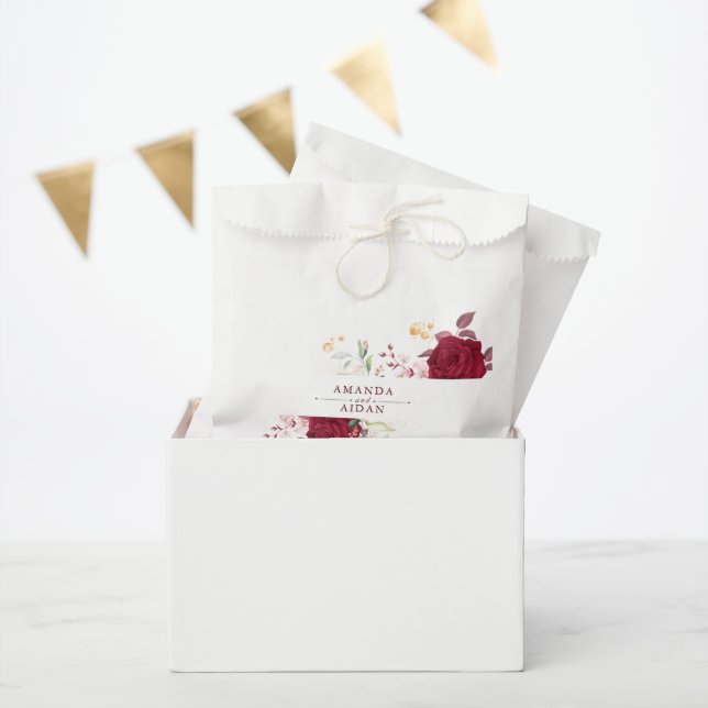 Bolsa De Papel Rustic Burgundy Red Rose Floral Wedding (Fiesta)