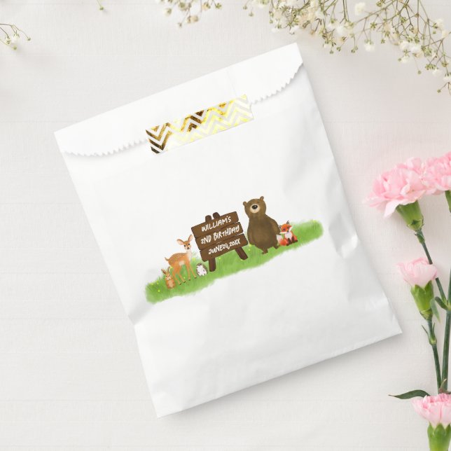 Bolsa De Papel Rustic Forest Animals Kid's Birthday (Sellado)