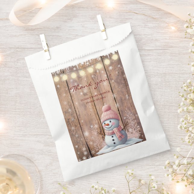 Bolsa De Papel Rustic Modern Elegant Snowman Baby Shower (Cortado)