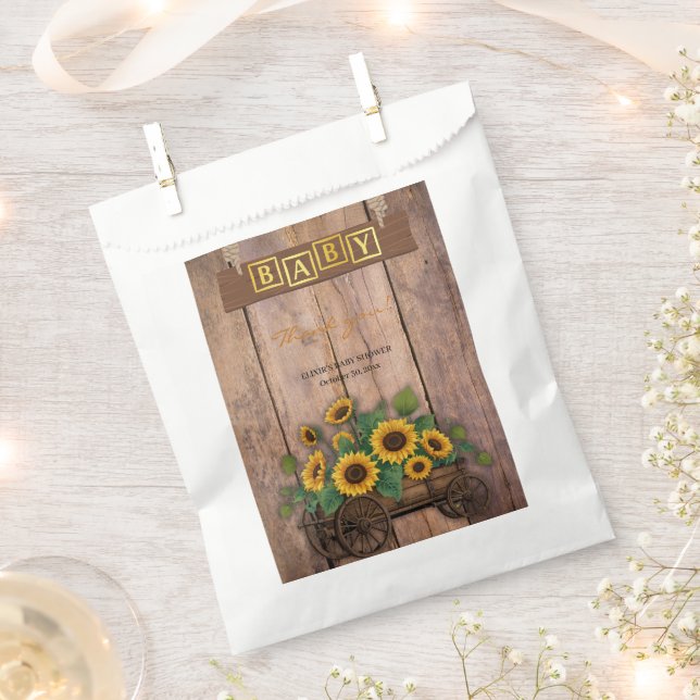 Bolsa De Papel Rustic Modern Sunflower Carriage Baby Shower (Cortado)