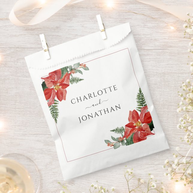 Bolsa De Papel Rustic Winter Poinsettia Red Christmas Wedding (Cortado)