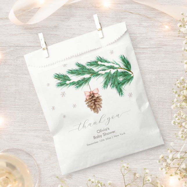 Bolsa De Papel Rustic Winter Snowflake Pine cone Baby Shower  (Cortado)