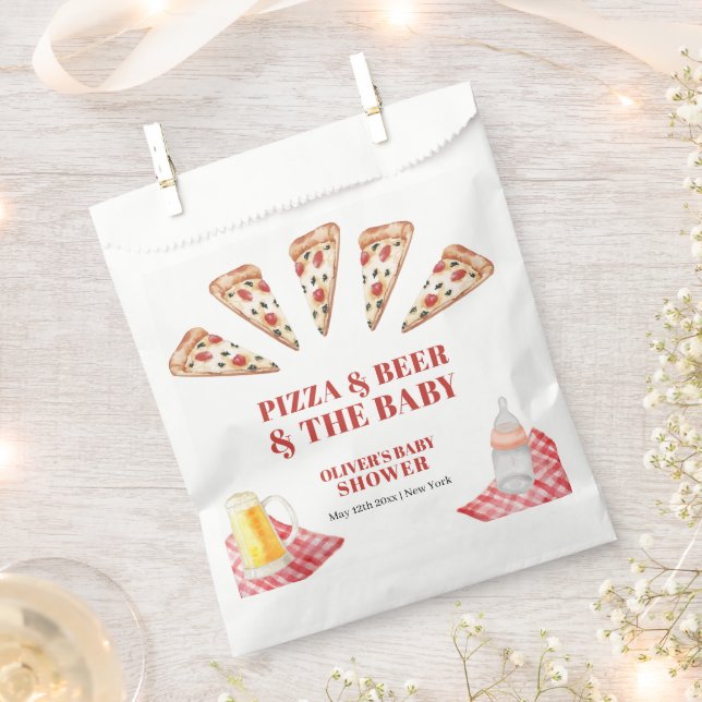 Bolsa De Papel Rústica moderna Slice Pizza Beers Baby Shower (Cortado)