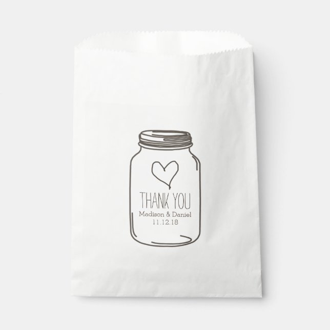 Bolsa De Papel Rústico Mason Jar Heart Boda Gracias (Anverso)