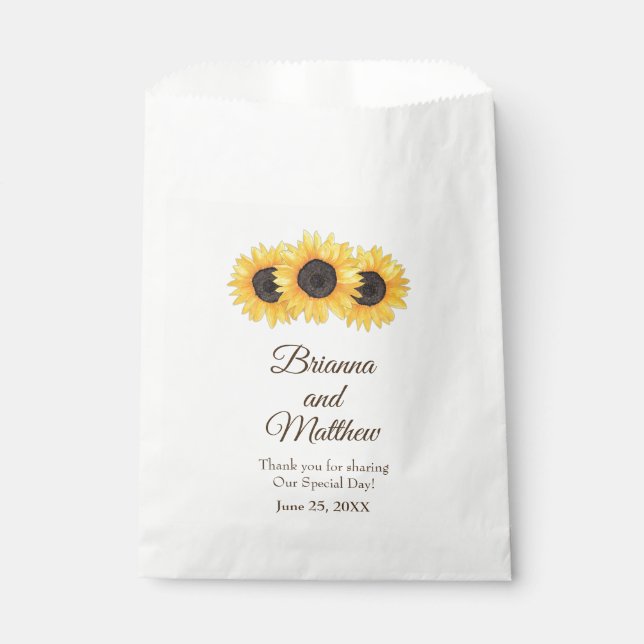 Bolsa De Papel Rústico País Sunflowers Boda Favor Bag (Anverso)
