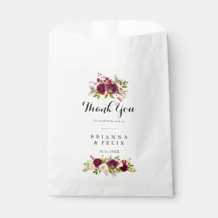 Bolsa De Papel Rústico Rubor Burgundy Floral Gracias Boda