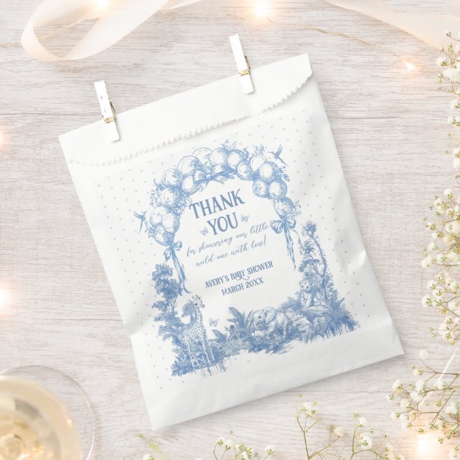Bolsa De Papel Safari Animal Dusty Blue Toile Baby Shower (Cortado)
