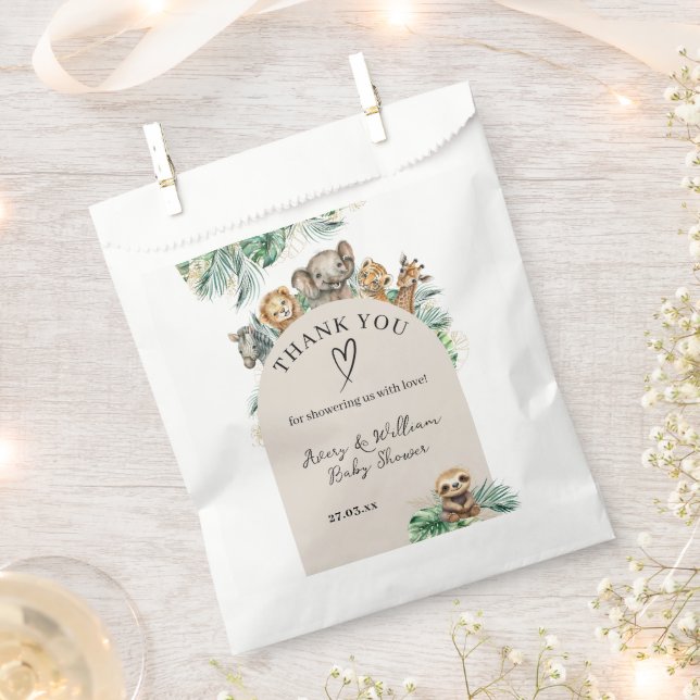 Bolsa De Papel Safari Animal Jungle Baby Shower moderno (Cortado)