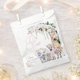 Bolsa De Papel Safari Animal Tropical Flor Rosa Baby Shower