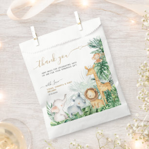 Bolsa De Papel Safari Baby Animals Green Baby Shower Gracias