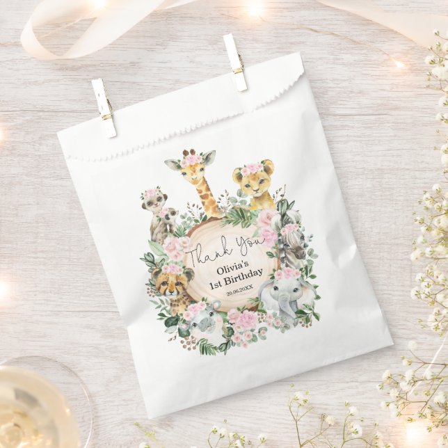 Bolsa De Papel Safari Jungla Animales Salvajes Chica Floral Cumpl (Cortado)