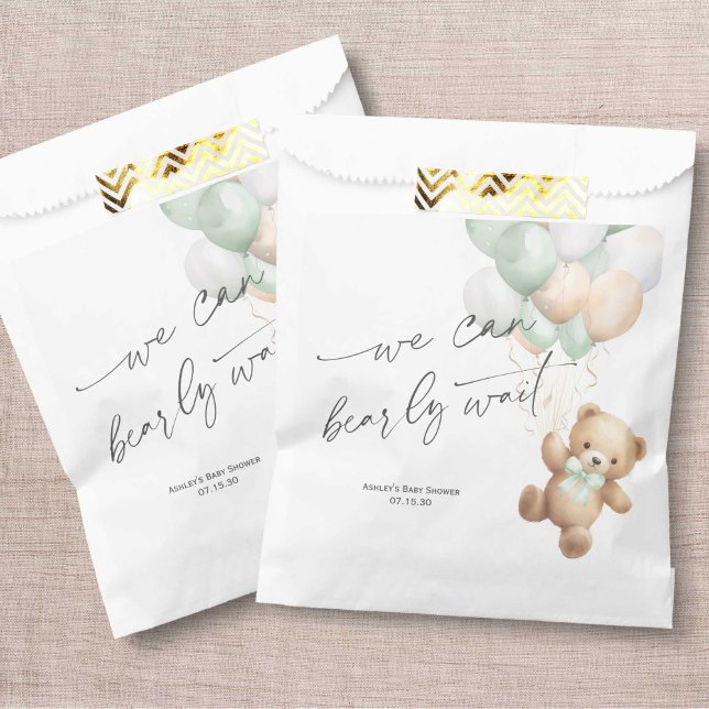Bolsa De Papel Sage Green Bearly Wait Modern Neutral baby Shower (Sage Green Bearly Wait, Gender Neutral Baby Shower Favro Bags)