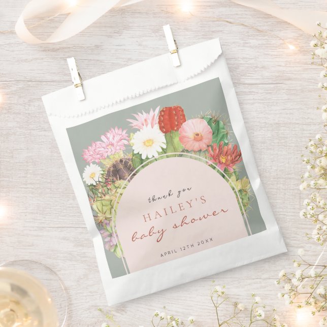 Bolsa De Papel Sage Green Boho Bloom Cactus Baby Shower (Cortado)