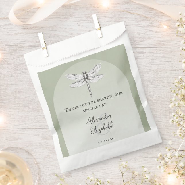 Bolsa De Papel Sage Green Dragonfly Boda (Cortado)
