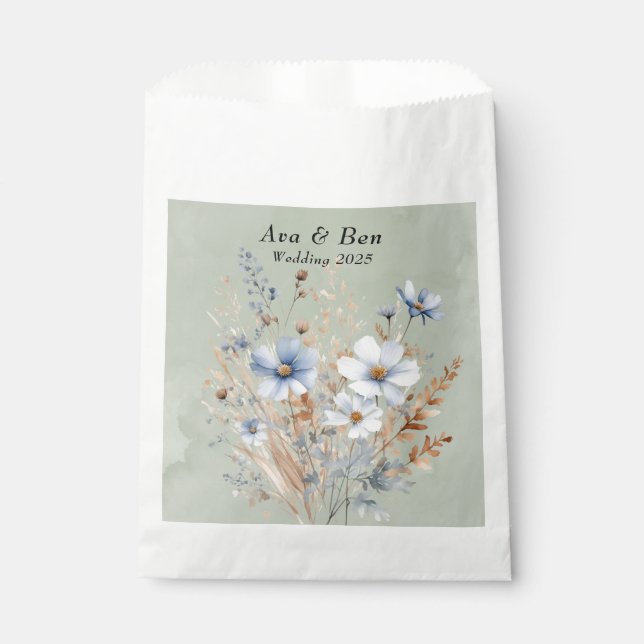 Bolsa De Papel Sage Green Dusty Blue Wildflower Boda (Anverso)