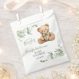 Bolsa De Papel Sage Green Leaks Teddy Bear Baby Boy Shower