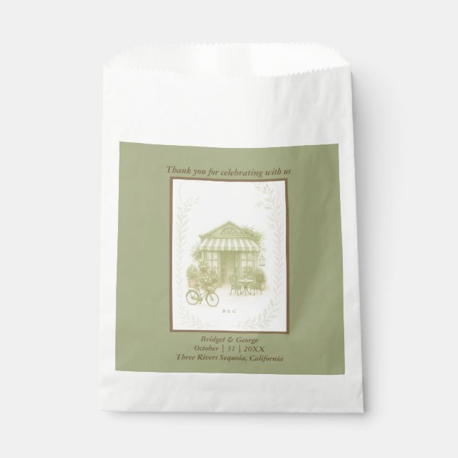 Bolsa De Papel sage green romántico boda café al aire libre (Anverso)