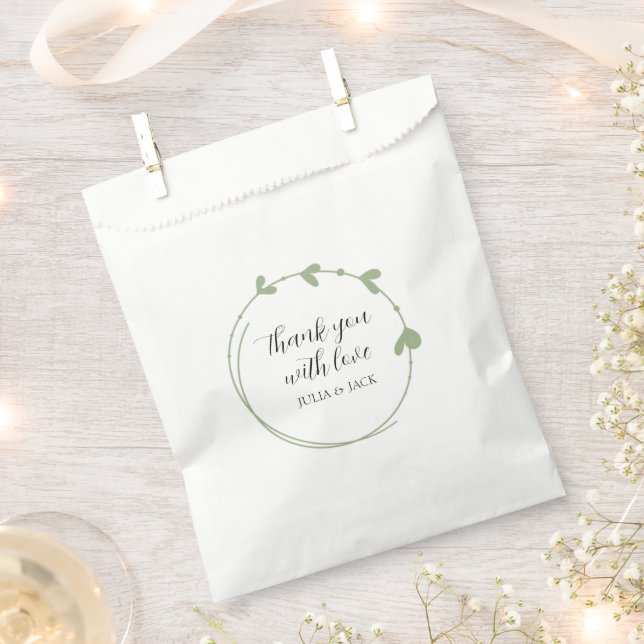 Bolsa De Papel Sage Green Simple Heart Wreath Boda (Cortado)