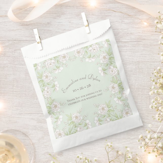 Bolsa De Papel Sage Green White Rose Wedding (Cortado)
