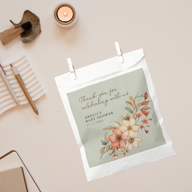 Bolsa De Papel Sage Green Wildflower Boho Baby Shower Rustic (Subido por el creador)
