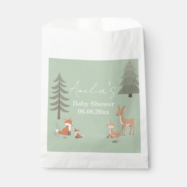 Bolsa De Papel Sage Green Woodland Animal Baby Shower  (Anverso)