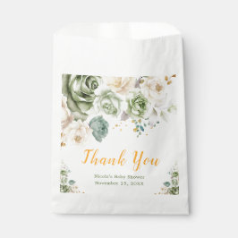Bolsa De Papel Sage Green y Cream Floral Baby Shower