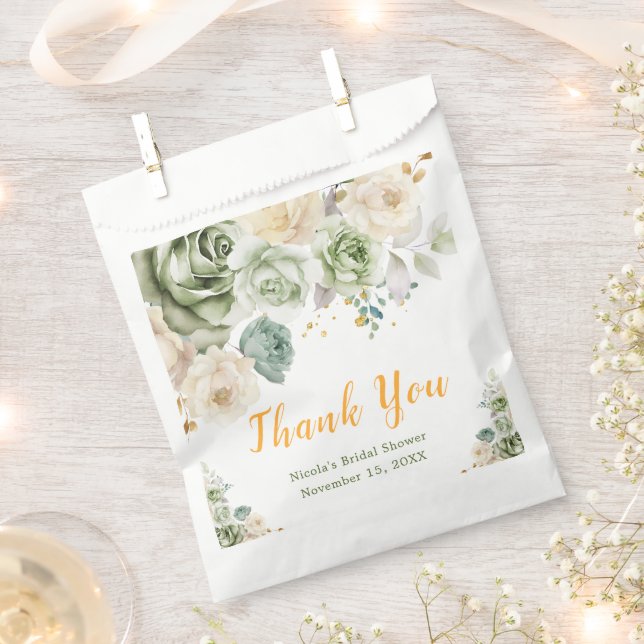 Bolsa De Papel Sage Green y Cream Floral Bridal Shower (Cortado)