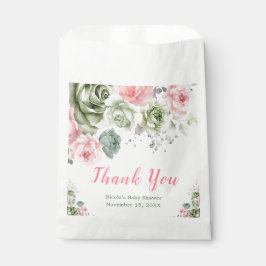 Bolsa De Papel Sage Green y Pink Floral Baby Shower