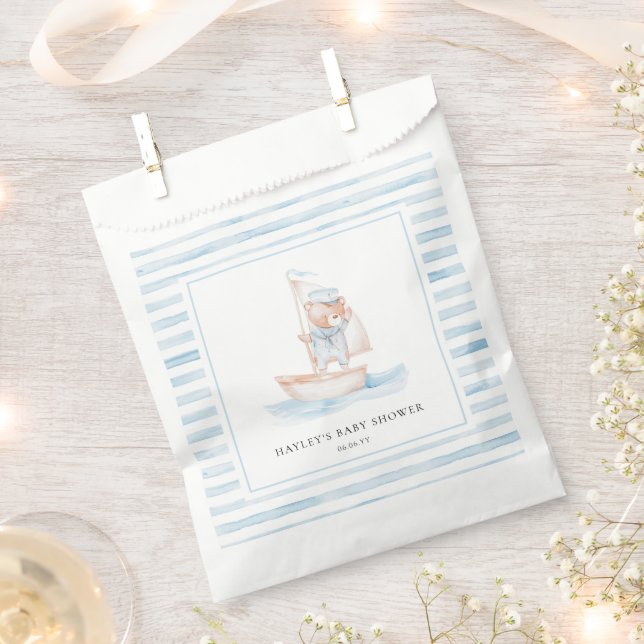 Bolsa De Papel Sailor Bear Blue Stripe Baby Shower (Cortado)