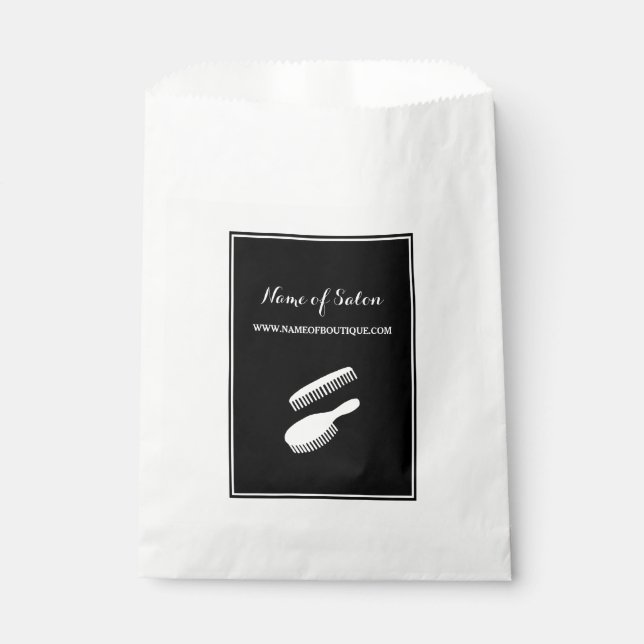 Bolsa De Papel Salón de belleza y cabello de rayas blancas negras (Anverso)