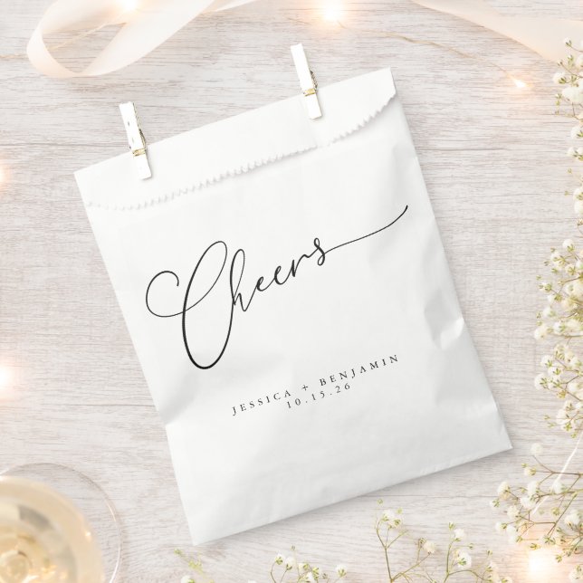 Bolsa De Papel Saludos Minimal Black Script Custom Wedding (Cortado)