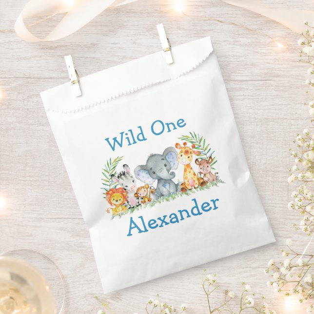 Bolsa De Papel Salvaje Una Acuarela Safari Animales Primer Cumple (Cortado)