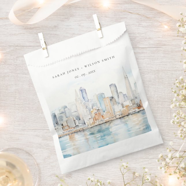 Bolsa De Papel San Francisco Watercolor Landscape Wedding (Cortado)