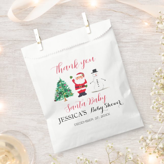 Bolsa De Papel Santa Baby Shower Red Cute simple Gracias (Cortado)
