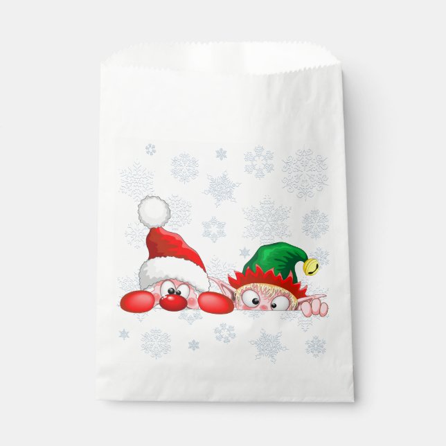 Bolsa De Papel Santa y Elf Cute y graciosos personajes Peeking (Anverso)