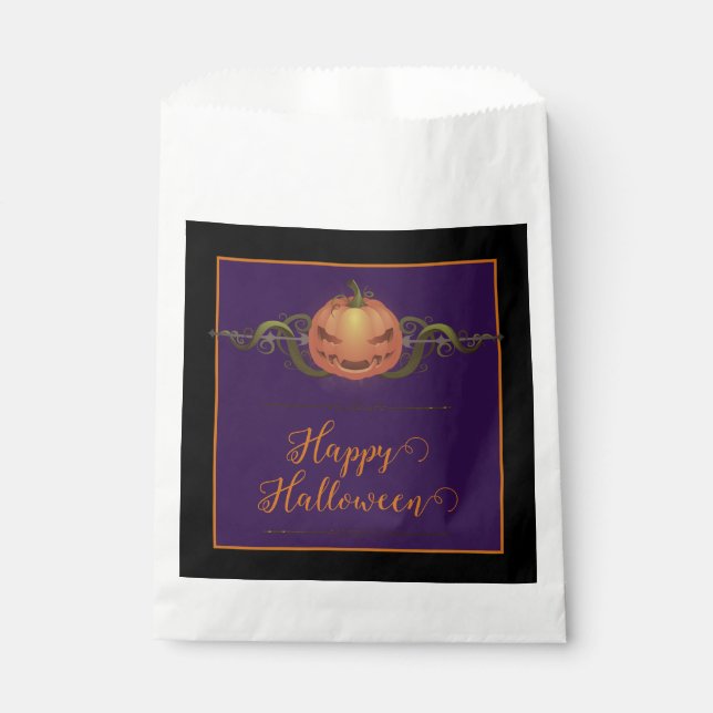 Bolsa De Papel Scary Jack-o-Lantern Halloween | Negro (Anverso)