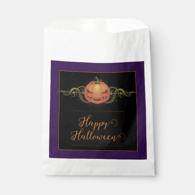 Bolsa De Papel Scary Jack-o-Lantern Halloween | Púrpura (Anverso)