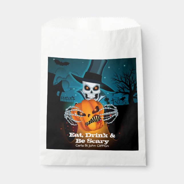 Bolsa De Papel Scary Skeleton y Pumpkin Halloween (Anverso)