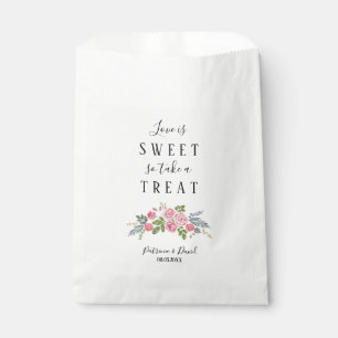 Bolsa De Papel Script Love is Sweet Pink Floral Wedding Favor Bag